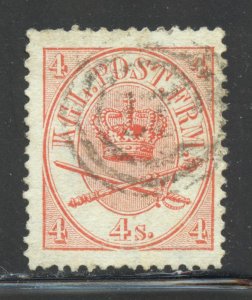 Denmark Scott 13 Used NH - 1864 4s Royal Emblems - SCV $8.00