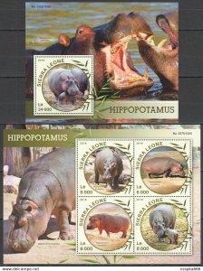 2016 Sierra Leone Animals Fauna Hippopotamus 1Kb+1Bl ** Stamps St440