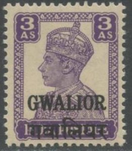 INDIA-Gwalior State Sc#122 1949 Ovpt. on 3a Violet KGVI OG Mint NH