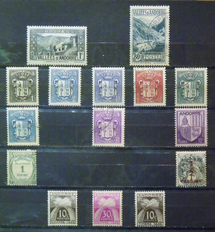 ANDORRA  MH-Used # 23, 46A, 65, 66, 69, 74-78, J9, J21, J22, J32, P1   CV$ 12.95