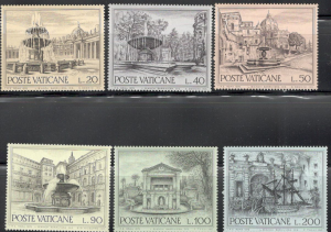 Vatican set of 6 stamps 1975 Fountains