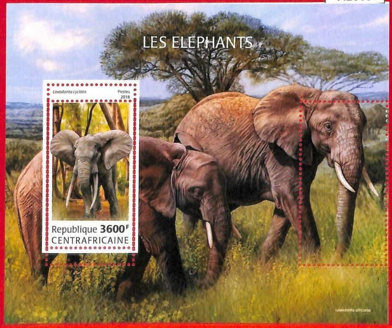 A1609 - CENTRAL AFRICAN R - ERROR: MISSPERF SOUVENIR SHEET - 2018  Elephants