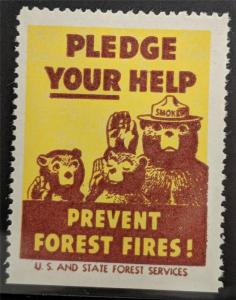 US Poster Stamp Forest Service Smokey the Bear Prevent Forest Fires