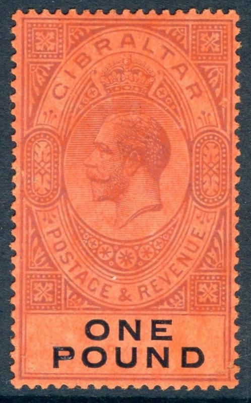 GIBRALTAR-1912-24 £1 Dull Purple & Black/Red lightly mounted mint example Sg 85