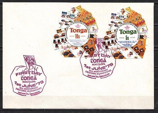 Tonga, Scott cat. 454-455 only. Self Adhesive values on a First day cover. ^