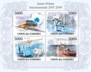 COMORES 2010 SHEET INTERNATIONAL POLAR YEAR OWLS PENGUINS WILDLIFE cm10109a