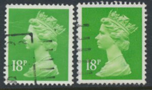 GB  Machin 18p X913 Center band pair showing phosphors Used SC# MH104 scans d...