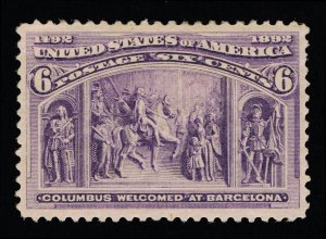 EXCEPTIONAL GENUINE SCOTT #235 VF-XF MINT OG H 6₵ COLUMBIAN EXPOSITION ISSUE