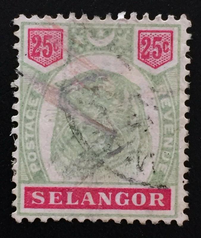 Malaya 1896 Selangor Tiger 25c Used SG#58 CV £65  M2193