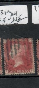 GREAT BRITAIN QV 1D RED PERF SG 43 PLATE 225  SCARCE VFU   P0628HH