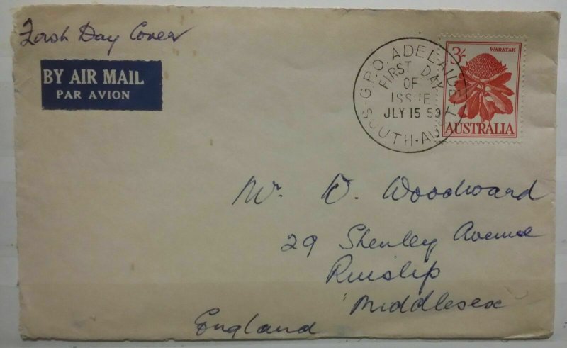 Australia 1959 Stamps Flowers 4 Plain Various Values FDCs Airmail to UK