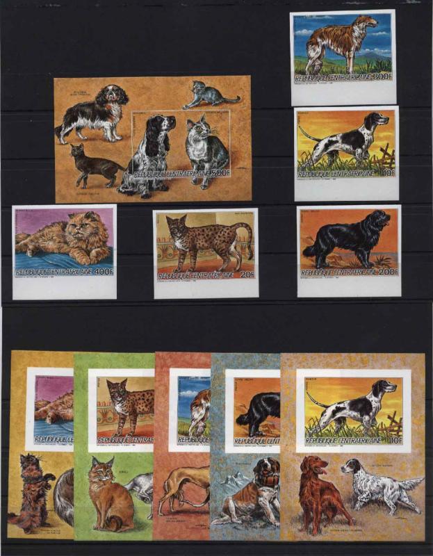 Central Africa Cats/Dogs Mi#1227-31B Bl#380-85B MNH