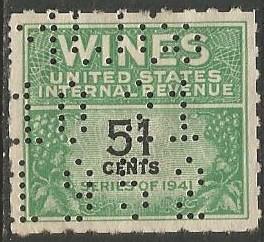 U.S. Scott #RE191 Wine Revenue Oct 21 1952 - Perfin Single