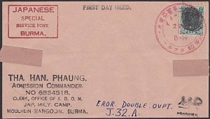 BURMA JAPAN OCCUPATION WW2 - old forged stamp on faked cover................F480