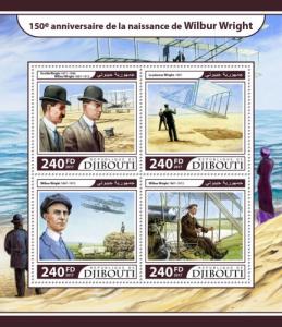 DJIBUTI - 2017 - Wilbur Wright, 150th Birth Anniv - Perf 4v Sheet - MNH