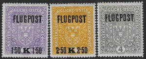 Austria   1918  Scott C1-3 Overprint Airmail Stamps MH