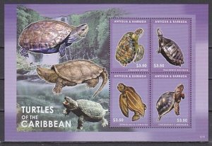 Antigua, New item. Turtles sheet of 4.