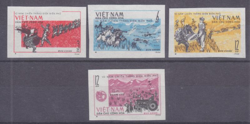 Vietnam Democratic  Rep Sc 303-306 NGAI. 1964 Soldiers & Farmers Imperf cplt VF