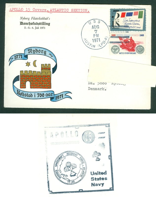 USA. Cover Apollo 15 Spc. Cover Nyborg Stamp Club Danehof Exhibition 1971 