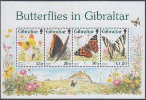 GIBRALTAR Sc # 731a CPL MNH S/S of 4 DIFF BUTTERFLIES