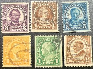 Scott#:600-605 Lincoln,Washington,Roosevelt,Monroe,Franklin,Harding used singles