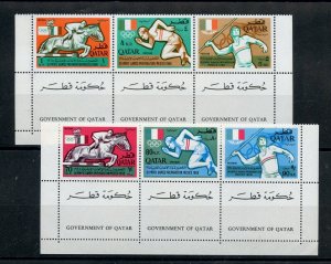 QATAR SCOTT #103/103A MEXICO OLYMPIC GAMES 1968 SET OF STRIPS(3) MINT NH