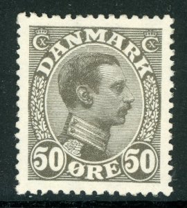 Denmark 1921 King Christian 50 Ore Olive Gray Scott #122a MNH B353