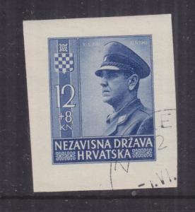 CROATIA, 1943 Ustasha Youth Fund 5k.+20k. Blue, cut out from Souvenir Sheet,used