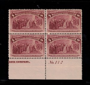 USA #236 Extra Fine Never Hinged Imprint Plate Block