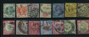 #111-33, 125-6, Early Great Britain Lot, nice cancels, 14 stamps mixed condition