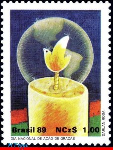 2217 BRAZIL 1989 THANKSGIVING DAY, CANDLE, RELIGION, MI# 2334 RHM C-1660, MNH