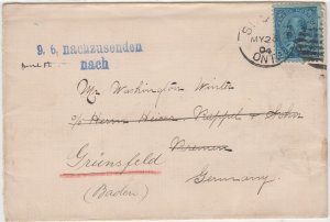 CANADA cover # 91, St-Marys, Ont,  25 May 1904 to Germany