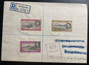 1940 Ascension Registered Censored Cover To England Sc#47 48 49