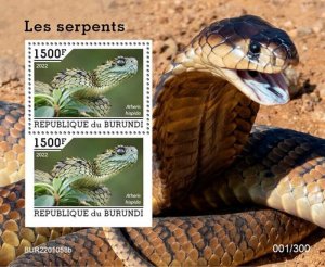 Burundi - 2022 Spiny Bush Viper - 2 Stamp Souvenir Sheet - BUR2201058b