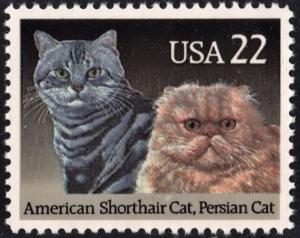 SC#2375 22¢ Cats: American Shorthair & Persian Single (1988) MNH