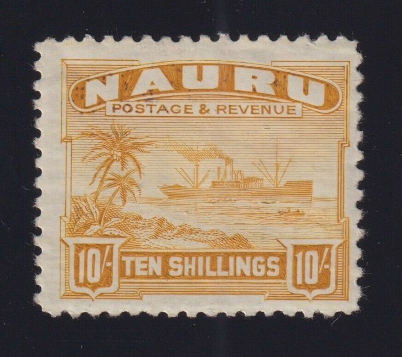 Nauru Sc #30a (1937-48) 10/- yellow Freighter Glazed White Paper Mint H