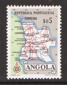 Angola   #386   MH  1955  Map of Angola  5c