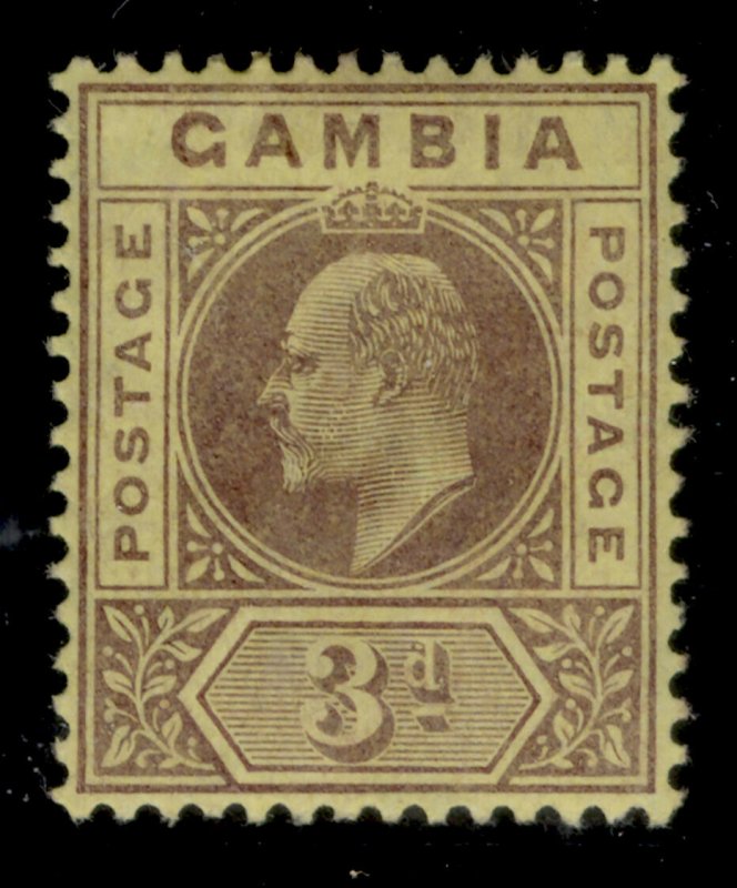 GAMBIA EDVII SG75, 3d purple/yellow, M MINT.