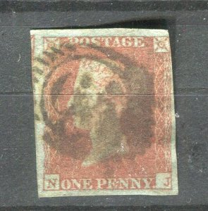 BRITAIN; 1840s classic Imperf QV Penny Red used on blued paper