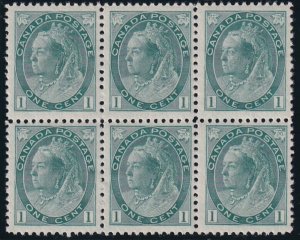 Canada 1898 - Queen Victoria Numeral 1c Grey Green, M-XF-NH Block of 6 # 75