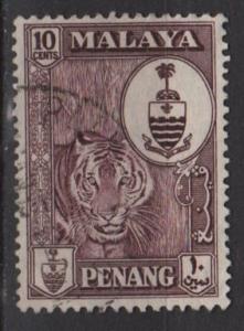 Malaya Penang 1960 - Scott 61 used - 10c,Tiger & Crest