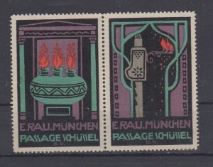 German Advertising Stamps - History of Lighting Series, E. Rau Co., München