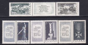 Poland 1964 Sc 1273-7 Polish Martyrdom Struggle 1939-45 Stamp MNH with 4 Labels