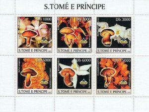 S. TOME & PRINCIPE 2003 - Orchids & Mushrooms 6v. Scott Code: 1493