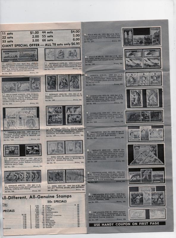 Old  Jamestown Stamp Company stamp add and order blank from the 1950's or 1960's
