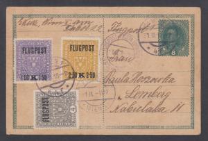 Austria Sc C1-C3 on 1918 Air Mail Postal Card, WIEN-LEMBERG, small card faults