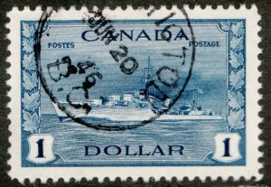 1942 Canada SC #262 - $1.00 WWII Navy Ship Destroyer - Used CDS Penticton