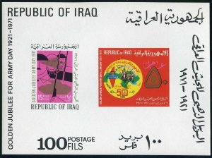 Iraq 580a,MNH.Michel Bl.21. Army Day 1971,Golden Jubilee.Soldiers,Tank,Map.