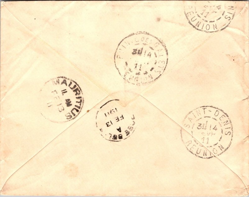 Mauritius King George V 1c & 2c Stamps on Cover to Réunion
