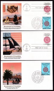 1987 Morocco 100 yrs Sc 2349 & Sc 642 US joint issue Fleetwood cachets set of 3